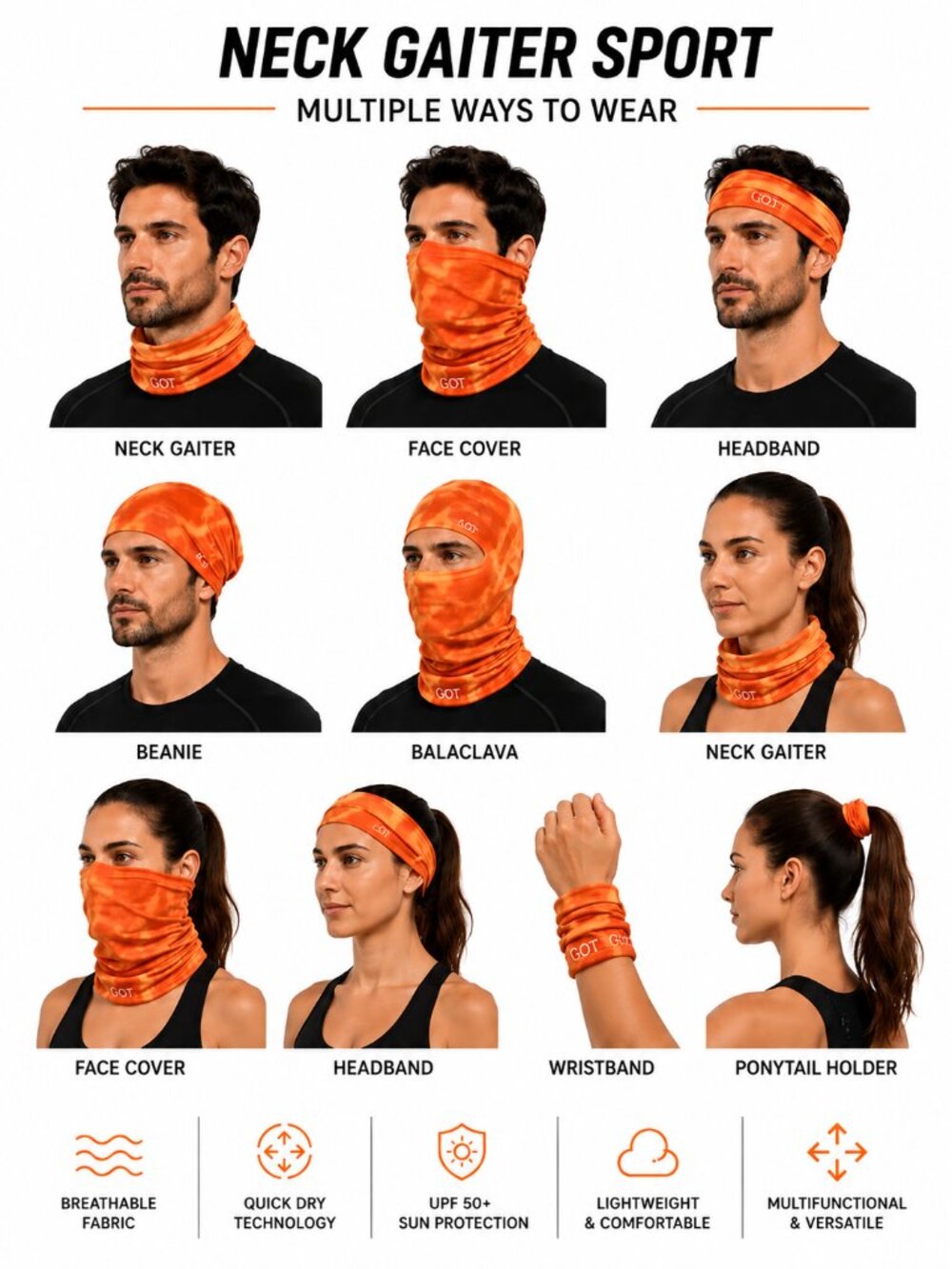 Got Sport Orange Neck Gaiter Sport Face Cover